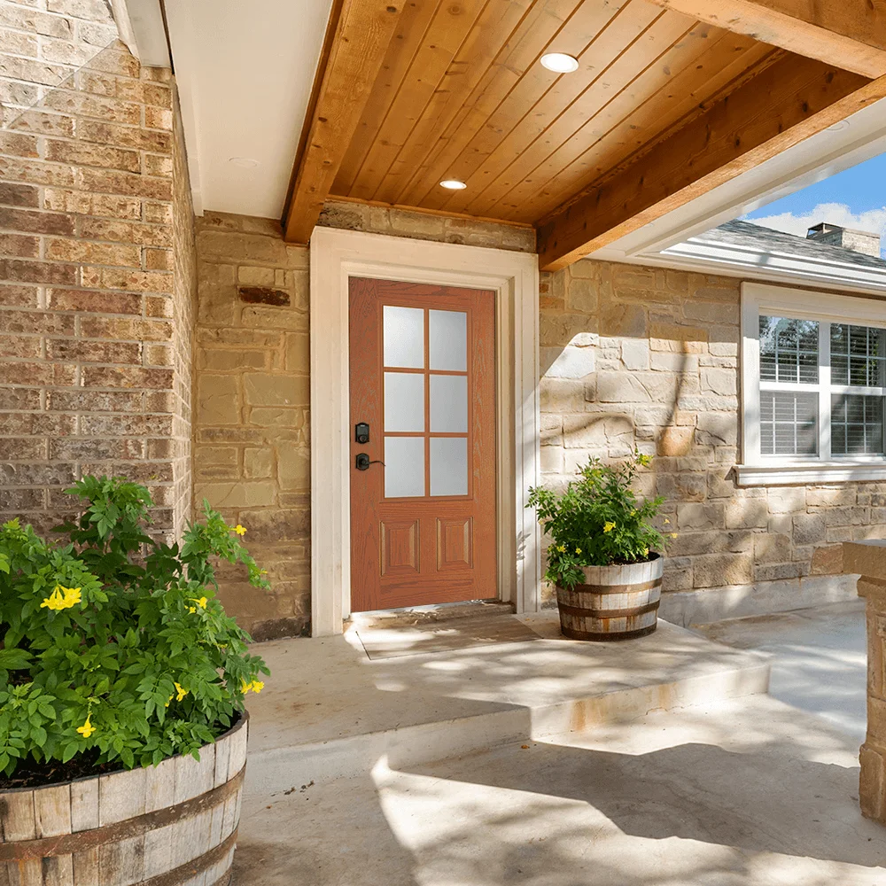 exterior oak grain fiberglass door